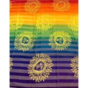 VTG 90s Boho Celestial Sun Sarong Rainbow Stripe Swimsuit Beach Cover up Wrap